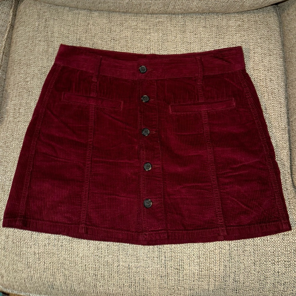 American Eagle Maroon Corduroy Hi-Rise A-Line Skirt